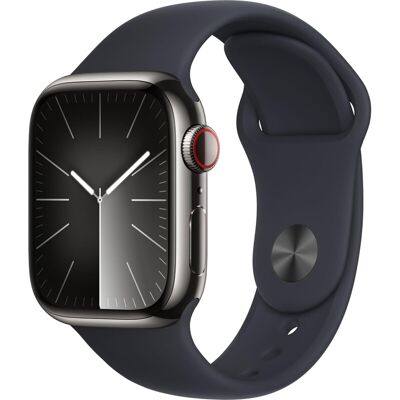 Apple Watch Series 9 GPS + Cellular 41mm grafiet roestvrijstalen behuizing met midnight sportband - M/L Apple Watch Series 9 GPS + Cellular 41mm grafiet roestvrijstalen behuizing met midnight sportband - M/L