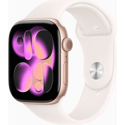 Apple Watch Series 11 GPS + mobiele connectiviteit 46 mm roségouden aluminium kast met lichtroze sportband - M/L Apple Watch Series 11 GPS + mobiele connectiviteit 46 mm roségouden aluminium kast met lichtroze sportband - M/L