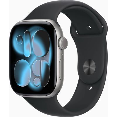 Apple Watch Series 11 GPS 46 mm spacegrijs aluminium behuizing met zwarte sportband - S/M Apple Watch Series 11 GPS 46 mm spacegrijs aluminium behuizing met zwarte sportband - S/M