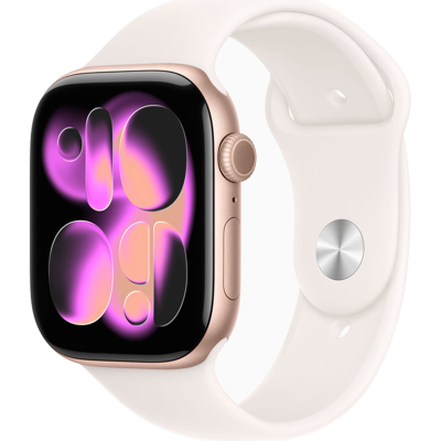 Apple Watch Series 11 GPS 42 mm roségoud aluminium kast met lichtroze sportbandje - M/L Apple Watch Series 11 GPS 42 mm roségoud aluminium kast met lichtroze sportbandje - M/L