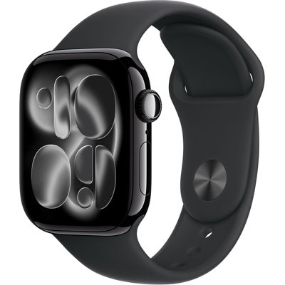 Apple Watch Serie 11 GPS 42 mm met Jet Black aluminium behuizing en zwarte sportband - S/M Apple Watch Serie 11 GPS 42 mm met Jet Black aluminium behuizing en zwarte sportband - S/M