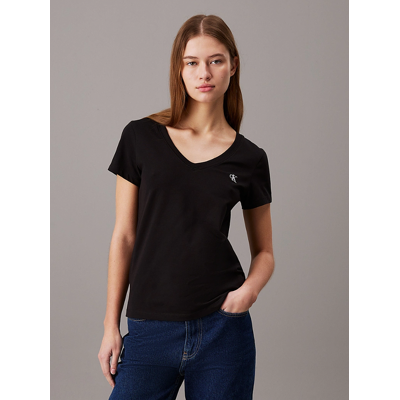 Calvin Klein CK borduurwerk stretch v-hals t-shirt - zwart - dames - XXXL Calvin Klein CK borduurwerk stretch v-hals t-shirt - zwart - dames - XXXL
