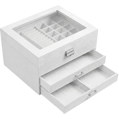 Ochama x SONGMICS JOYFURNOS Sieraden Organizer Doos met Glazen Deksel, Afsluitbare Opbergbox voor Kettingen, Ringen, Oorbellen, Cadeau, Wit Ochama x SONGMICS JOYFURNOS Sieraden Organizer Doos met Glazen Deksel, Afsluitbare Opbergbox voor Kettingen, Ringen, Oorbellen, Cadeau, Wit