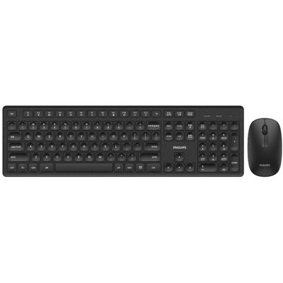 Philips draadloos toetsenbord en muisset, UK lay-out (QWERTY) full-size dunne draadloze bureauset met 2,4 GHz USB-ontvanger, stille klik stille muis voor pc laptop kantoor, zwart-SPT6318B/05 Philips draadloos toetsenbord en muisset, UK lay-out (QWERTY) full-size dunne draadloze bureauset met 2,4 GHz USB-ontvanger, stille klik stille muis voor pc laptop kantoor, zwart-SPT6318B/05