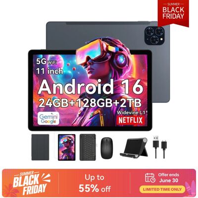 TABWEE T90-tablet 11 inch, Android 16, 24 GB (8+16) RAM + 128 GB ROM (2 TB TF), 5G, wifi, inclusief stylus/muis/toetsenbord, 8000 mAh/16 MP + 8 MP/Widevine L1/Gemini AI TABWEE T90-tablet 11 inch, Android 16, 24 GB (8+16) RAM + 128 GB ROM (2 TB TF), 5G, wifi, inclusief stylus/muis/toetsenbord, 8000 mAh/16 MP + 8 MP/Widevine L1/Gemini AI