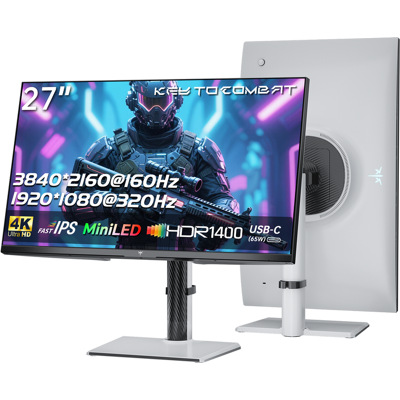 KTC 27 Zoll Mini LED Gaming Monitor, Dual Mode 4K 160Hz & FHD 320Hz, 1152 Zonen Local Dimming, HDR1400, Fast IPS, 1ms GTG, Adaptive Sync, 145% sRGB, 98% DCI-P3, KVM, USB-C 65 W, HDMI 2.1, DP 1.4, M27P6 KTC 27 Zoll Mini LED Gaming Monitor, Dual Mode 4K 160Hz & FHD 320Hz, 1152 Zonen Local Dimming, HDR1400, Fast IPS, 1ms GTG, Adaptive Sync, 145% sRGB, 98% DCI-P3, KVM, USB-C 65 W, HDMI 2.1, DP 1.4, M27P6