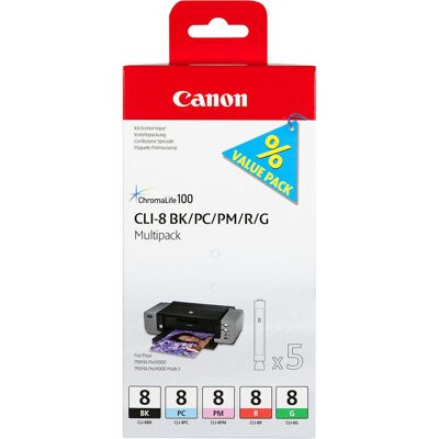 Canon CLI-8 BK/PC/PM/R/G multipack met 5 inktcartridges Canon CLI-8 BK/PC/PM/R/G multipack met 5 inktcartridges
