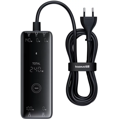 Opladers Baseus GaN Digital 240W 3xUSB-C, 1xUSB, 1xDC zwart Opladers Baseus GaN Digital 240W 3xUSB-C, 1xUSB, 1xDC zwart