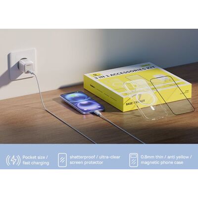 Baseus 3-in-1 accessoire-cadeaubox voor iPhone 17 (2025-model): telefoonhoesje + screenprotector, inclusief 1x 45W USB-C-oplader, EU-stekkerstandaard Baseus 3-in-1 accessoire-cadeaubox voor iPhone 17 (2025-model): telefoonhoesje + screenprotector, inclusief 1x 45W USB-C-oplader, EU-stekkerstandaard