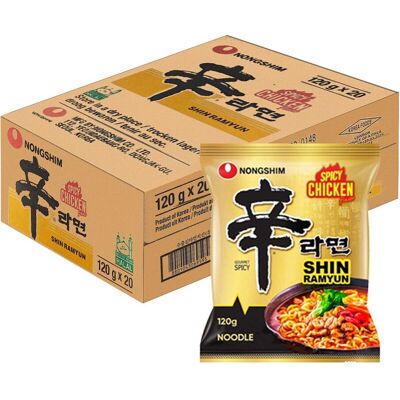 NongShim Shin Ramyun pittige kip 120 g x 20 instant noedel doos NongShim Shin Ramyun pittige kip 120 g x 20 instant noedel doos
