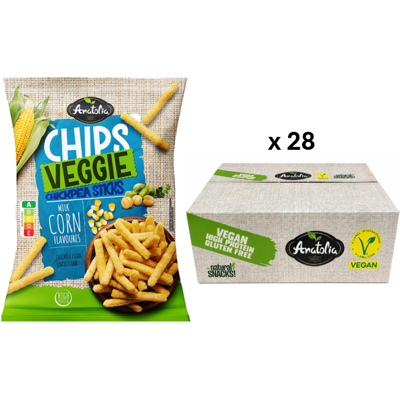 Anatolia Veggie Chips Stick met melk- en maïssmaak 28 x 60 g Anatolia Veggie Chips Stick met melk- en maïssmaak 28 x 60 g