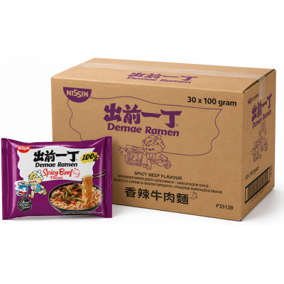 NISSIN Instant Demae Ramen Noodle Pittig Rund, 30x100g NISSIN Instant Demae Ramen Noodle Pittig Rund, 30x100g