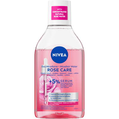 NIVEA Rose Care Micellair Water voor Gezicht & Ogen - met Bio Rozenwater - Cleanser - Make up Remover - Reinigingswater- 400ml NIVEA Rose Care Micellair Water voor Gezicht & Ogen - met Bio Rozenwater - Cleanser - Make up Remover - Reinigingswater- 400ml