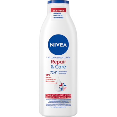 NIVEA Repair & Care Bodylotion - Lotion voor Zeer Droge Huid - 72u Hydraterende Serum - Met Niacinamide, Glycerine en Provitamine B5 - 250 ml NIVEA Repair & Care Bodylotion - Lotion voor Zeer Droge Huid - 72u Hydraterende Serum - Met Niacinamide, Glycerine en Provitamine B5 - 250 ml