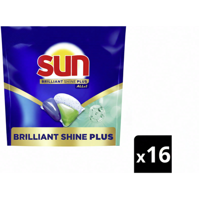 Sun vaatwascapsules briljante glans plus, 16 stuks Sun vaatwascapsules briljante glans plus, 16 stuks
