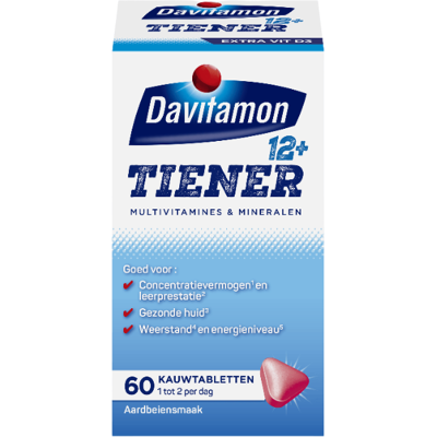 Davitamon Teen Boost Aardbei - Multivitaminen voor 12+ jongeren Davitamon Teen Boost Aardbei - Multivitaminen voor 12+ jongeren