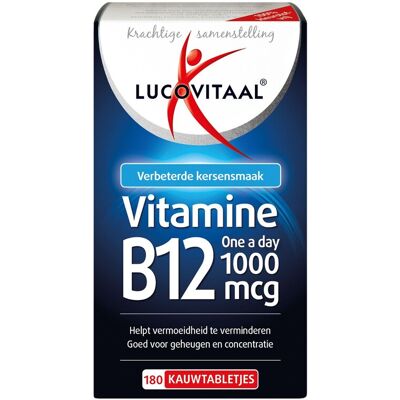 Lucovitaal Vitamine B12 Eén per Dag 1000 mcg - 180 Kauwtabletten Lucovitaal Vitamine B12 Eén per Dag 1000 mcg - 180 Kauwtabletten