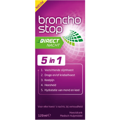 Bronchostop Direct Nacht Hoest 5-in-1 120 ML Bronchostop Direct Nacht Hoest 5-in-1 120 ML