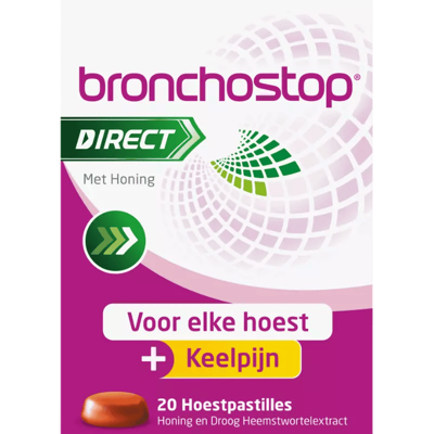 Bronchostop Direct Pastilles Met Honing. 20 ST Bronchostop Direct Pastilles Met Honing. 20 ST
