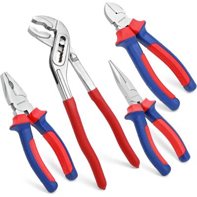 WORKPRO tangenset (4-delig): combitang, langneustang, zijkniptang, waterpomptang WORKPRO tangenset (4-delig): combitang, langneustang, zijkniptang, waterpomptang