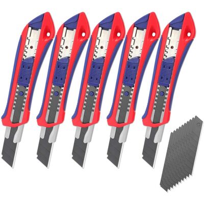 WORKPRO 5-pack snap-off meskoker 20-pack 18mm bladen intrekbare doossnijder WORKPRO 5-pack snap-off meskoker 20-pack 18mm bladen intrekbare doossnijder
