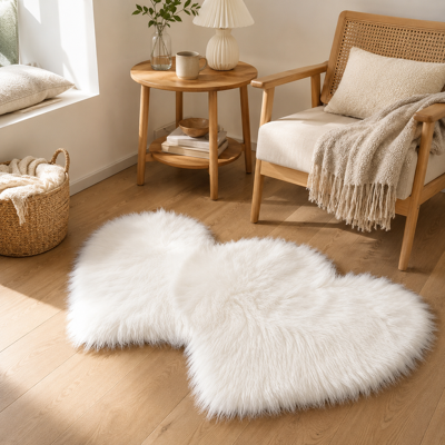 【€3 korting bij besteding vanaf €10】Dubbeltjesvormig vloerkleed van imitatie wol, 60x120 cm, wit pluche hoogpolig vloerkleed, zacht antislip vloermat voor slaapkamer, decoratie voor Valentijnsdag, bruiloft 【€3 korting bij besteding vanaf €10】Dubbeltjesvormig vloerkleed van imitatie wol, 60x120 cm, wit pluche hoogpolig vloerkleed, zacht antislip vloermat voor slaapkamer, decoratie voor Valentijnsdag, bruiloft