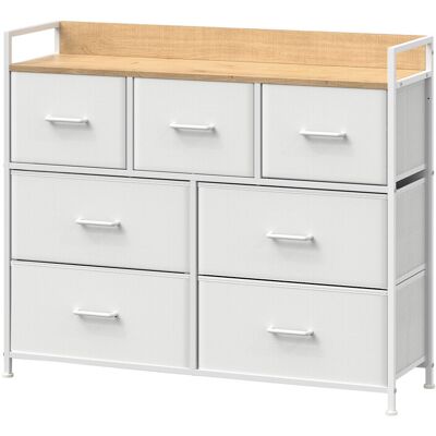 Ochama Ladekast met 7 Lades, Kast, Metalen Frame, Industrieel Design, Wit-Beige Ochama Ladekast met 7 Lades, Kast, Metalen Frame, Industrieel Design, Wit-Beige