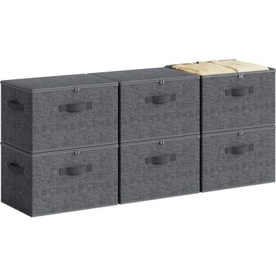 Ochama Opvouwbare opbergboxen, set van 6, georganiseerde kledingopslag met rits, stevige deksels en versterkte handgrepen, 30L grote inhoud per box, compact formaat 40x30x25cm, ideaal voor kledingkast, planken, studentenkamer, reizen, Donkergrijs Ochama Opvouwbare opbergboxen, set van 6, georganiseerde kledingopslag met rits, stevige deksels en versterkte handgrepen, 30L grote inhoud per box, compact formaat 40x30x25cm, ideaal voor kledingkast, planken, studentenkamer, reizen, Donkergrijs