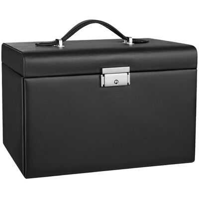 JOYFURNOS sieradendoos met 3 lagen, sieradenorganizer met 2 lades, sieradencase met draagbare reisetui, met handvat, afsluitbaar, sieradenopslag, cadeau voor geliefden, zwart JOYFURNOS sieradendoos met 3 lagen, sieradenorganizer met 2 lades, sieradencase met draagbare reisetui, met handvat, afsluitbaar, sieradenopslag, cadeau voor geliefden, zwart