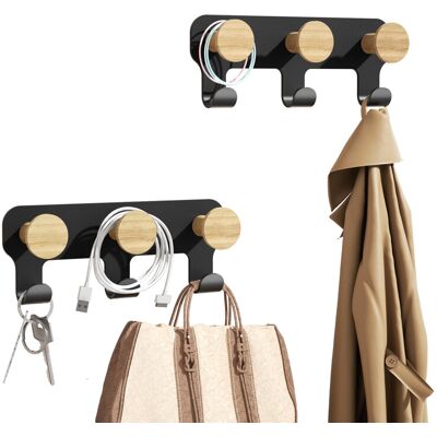 KAPANOU dubbele kledinghangers, wandgemonteerd, set van 2 (6 hangers), vintage bruine rubberhouten kledingrek met stevige zwarte metalen ophangbeugel voor jassen, handdoeken of hoeden, decoratieve hangers voor badkamer, slaapkamer en entree, nieuwjaarsver KAPANOU dubbele kledinghangers, wandgemonteerd, set van 2 (6 hangers), vintage bruine rubberhouten kledingrek met stevige zwarte metalen ophangbeugel voor jassen, handdoeken of hoeden, decoratieve hangers voor badkamer, slaapkamer en entree, nieuwjaarsver