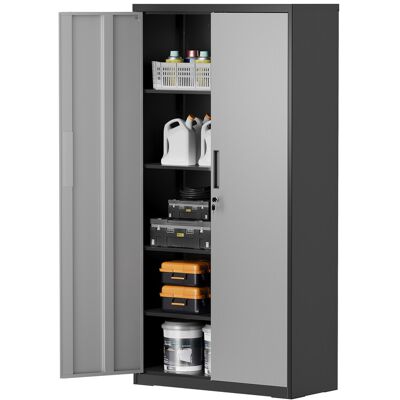 Ochama 5-Laags Archiefkast, Multifunctionele Kast, Stalen Opbergkast, Dubbele Deuren, Zilver en Grijs Ochama 5-Laags Archiefkast, Multifunctionele Kast, Stalen Opbergkast, Dubbele Deuren, Zilver en Grijs