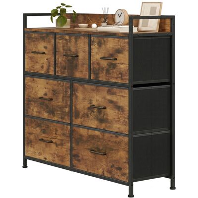 Ochama Ladekast met 7 stoffen laden en handgrepen –98x28.5x85cm Rustiek Bruin & Inktzwart, metalen frame – ruime slaapkamer opbergkast voor kleding en linnengoed Ochama Ladekast met 7 stoffen laden en handgrepen –98x28.5x85cm Rustiek Bruin & Inktzwart, metalen frame – ruime slaapkamer opbergkast voor kleding en linnengoed