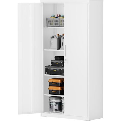 Ochama 5-Laags Archiefkast, Multifunctionele Kast, Stalen Opbergkast, Dubbele Deuren, Wit Ochama 5-Laags Archiefkast, Multifunctionele Kast, Stalen Opbergkast, Dubbele Deuren, Wit