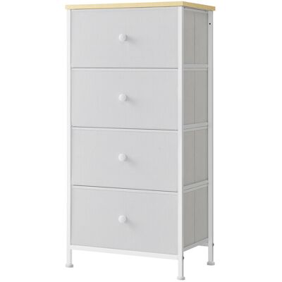 Ochama stoffen ladekast voor slaapkamer, met 4 laden, metalen frame, wit Ochama stoffen ladekast voor slaapkamer, met 4 laden, metalen frame, wit
