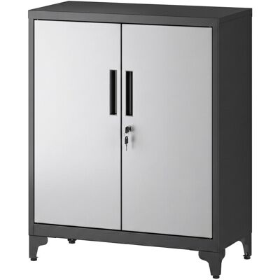 Ochama JOYFURNOS archiefkast, multifunctionele garagekast, kantoorkast met 2 deuren, afsluitbare kast, stalen opbergkast, met opbergplanken, zilver en zwart Ochama JOYFURNOS archiefkast, multifunctionele garagekast, kantoorkast met 2 deuren, afsluitbare kast, stalen opbergkast, met opbergplanken, zilver en zwart