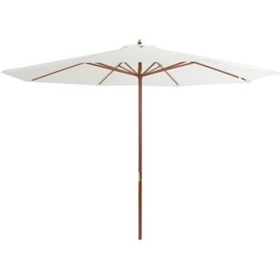 vidaXL Parasol met houten paal 350 cm Zand Wit - Tuinparasol vidaXL Parasol met houten paal 350 cm Zand Wit - Tuinparasol