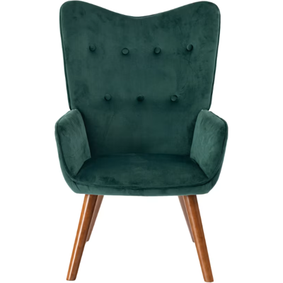 Urban Meuble fluwelen fauteuil - groen - met houten poten - comfortabel Urban Meuble fluwelen fauteuil - groen - met houten poten - comfortabel