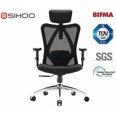 Sihoo M18 ergonomische bureaustoel, computerstoel met verstelbare hoofdsteun en lendensteun, hoge rug directiestoel met draaifunctie voor thuiskantoor (puur zwart) Sihoo M18 ergonomische bureaustoel, computerstoel met verstelbare hoofdsteun en lendensteun, hoge rug directiestoel met draaifunctie voor thuiskantoor (puur zwart)