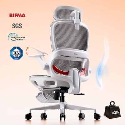 SIHOO B100JT bureaustoel met voetensteun, comfortabele ergonomische bureaustoel, hoge computerstoel met adaptieve lendensteun en brede hoofdsteun, opklapbare armleuningen, draaibare bureaustoel voor lange uren, grijs SIHOO B100JT bureaustoel met voetensteun, comfortabele ergonomische bureaustoel, hoge computerstoel met adaptieve lendensteun en brede hoofdsteun, opklapbare armleuningen, draaibare bureaustoel voor lange uren, grijs