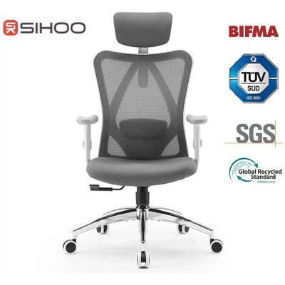 Sihoo M18 ergonomische bureaustoel, computerbureaustoel met verstelbare hoofdsteun en lendensteun, hoge rug draaistoel voor thuiswerken (grijs) Sihoo M18 ergonomische bureaustoel, computerbureaustoel met verstelbare hoofdsteun en lendensteun, hoge rug draaistoel voor thuiswerken (grijs)