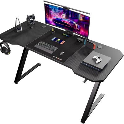 GTPlayer Gamingbureau 120 x 60 cm, Koolstofvezeloppervlak, Stevige pc-tafel met koptelefoonhaak, Zwart GTPlayer Gamingbureau 120 x 60 cm, Koolstofvezeloppervlak, Stevige pc-tafel met koptelefoonhaak, Zwart