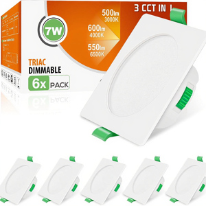 ALIPODLAX LED-inbouwspot, vierkant, wit, 68-75 mm, 500 lm/550 lm/600 lm, dimbaar, vlak, 7 W, IP44, 3CCT warm wit/neutraal wit/koel wit, 230 V, 6 stuks/pak ALIPODLAX LED-inbouwspot, vierkant, wit, 68-75 mm, 500 lm/550 lm/600 lm, dimbaar, vlak, 7 W, IP44, 3CCT warm wit/neutraal wit/koel wit, 230 V, 6 stuks/pak