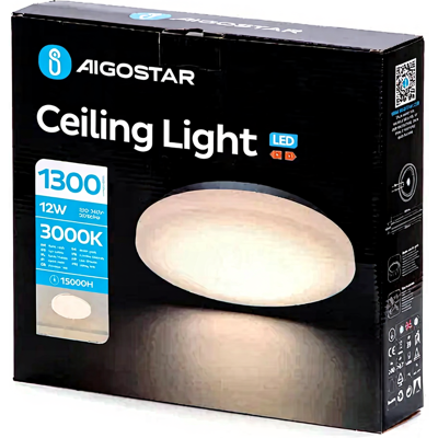Aigostar led plafondlamp 12 W 3000 K 1300 lm warm licht 120 ° stralingshoek 26 cm x 6,3 cm Aigostar led plafondlamp 12 W 3000 K 1300 lm warm licht 120 ° stralingshoek 26 cm x 6,3 cm