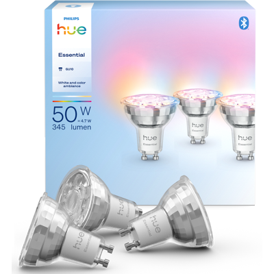Philips Hue Essential Wit & kleurambiance Smart GU10 – 3 lampen Philips Hue Essential Wit & kleurambiance Smart GU10 – 3 lampen