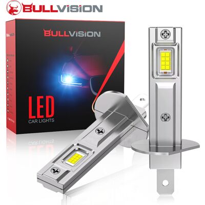 Bullvision H1 LED-lampen, 6000K wit, 1:1-ontwerp met koelventilator, 12.000 lm helderder, Plug & Play, draadloos koplampontwerp, verpakking van 2 stuks Bullvision H1 LED-lampen, 6000K wit, 1:1-ontwerp met koelventilator, 12.000 lm helderder, Plug & Play, draadloos koplampontwerp, verpakking van 2 stuks