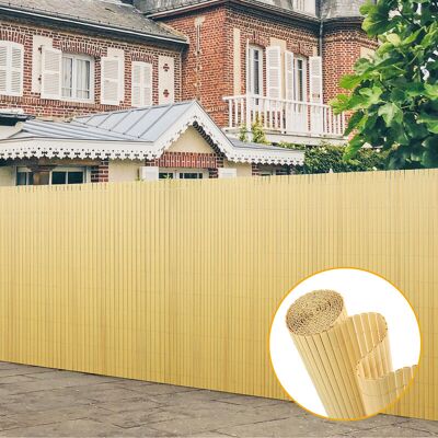 Sekey PVC schermheg, dubbelversterkt en weerbestendig, verbeterde privacybescherming, voor tuin, balkon en terras, met kabelbinders, bamboe, 1 x 5 m Sekey PVC schermheg, dubbelversterkt en weerbestendig, verbeterde privacybescherming, voor tuin, balkon en terras, met kabelbinders, bamboe, 1 x 5 m