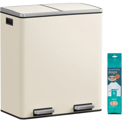 Ochama Dubbele Prullenbak met Pedaal, 2 Uitneembare Emmers, Softclose Deksel, voor Keuken, Handvatten, Crème Ochama Dubbele Prullenbak met Pedaal, 2 Uitneembare Emmers, Softclose Deksel, voor Keuken, Handvatten, Crème