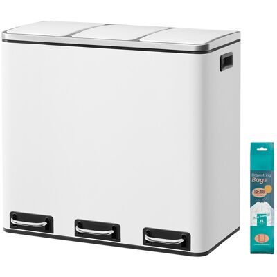 Ochama Drievoudige Afvalbak, 3 x 18L Prullenbak met Pedalen, Softclose Deksel, Staal, voor Keuken, Wit Ochama Drievoudige Afvalbak, 3 x 18L Prullenbak met Pedalen, Softclose Deksel, Staal, voor Keuken, Wit