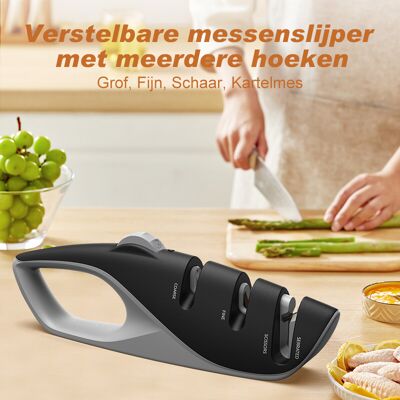 LIFEPAL Meerdere hoeken verstelbare messenslijper, drietraps slijpsysteem, geschikt voor keukenmessen, scharen en gekartelde messen LIFEPAL Meerdere hoeken verstelbare messenslijper, drietraps slijpsysteem, geschikt voor keukenmessen, scharen en gekartelde messen