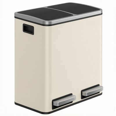 ochama Dubbele Prullenbak met Voetpedaal, 2 x 15L Afvalscheidingsbak met Inzetbakken, Softclose, Staal, voor Keuken, Beige en Zwart ochama Dubbele Prullenbak met Voetpedaal, 2 x 15L Afvalscheidingsbak met Inzetbakken, Softclose, Staal, voor Keuken, Beige en Zwart